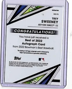 Trey Sweeney - 2022 Bowman's Best, Best of 2022 Autographs #B22-TS Refractor back